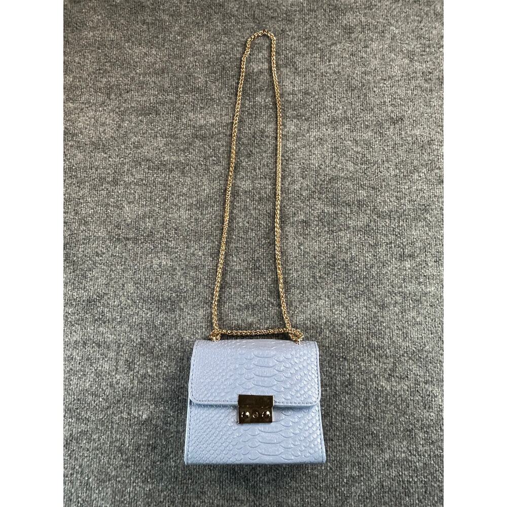 Womens Light Blue Croc Embossed Crossbody Shoulder Bag Gold Chain Purse Small - Picture 4 of 9